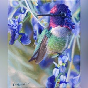 Original oil painting by James Corwin. 8x10 canvas. Black floating frame.